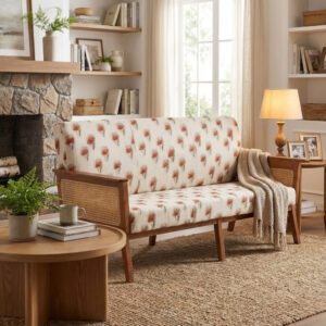 Printed Fabric Upholstered Wooden 2 Seater Sofa
