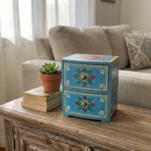 SkyBloom Folk Art Wooden Storage Chest