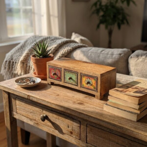 HeritageStrip Wooden Storage Box with Folk Panels