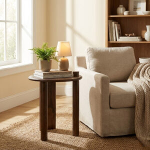 Handcrafted Wooden Pedestal Accent Table